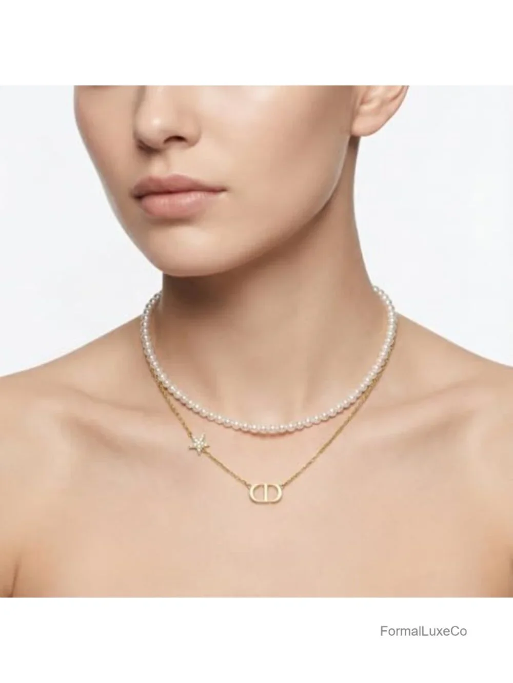 18K Gold Plated Pearl Necklace, Layered Design with Letter Pendant